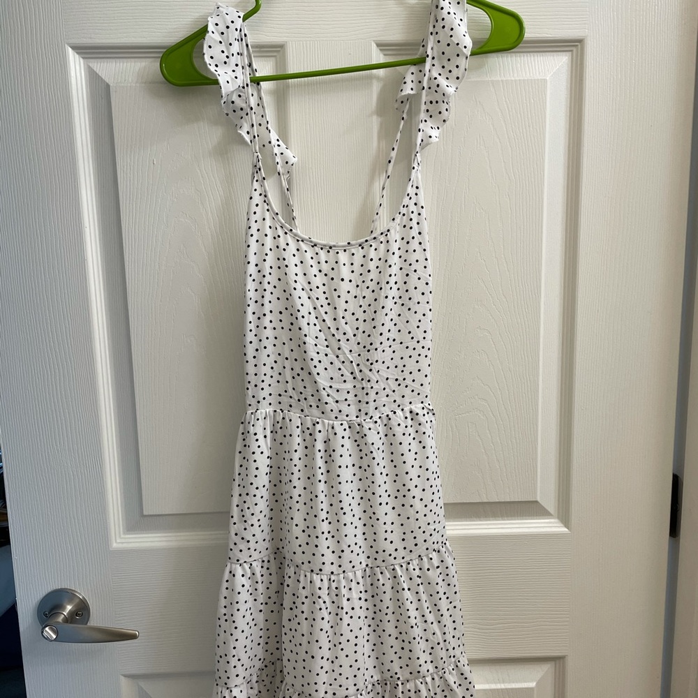 White Polka Dot Strappy Ruffled Mini Dress